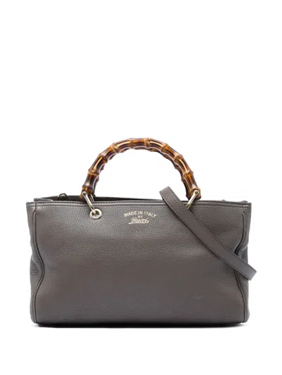 Pre-owned Gucci 2016-2026 Medium Calfskin Bamboo Shopper Satchel In Brown