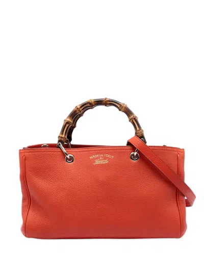 Pre-owned Gucci 2016-2026 Medium Calfskin Bamboo Shopper Satchel In Orange