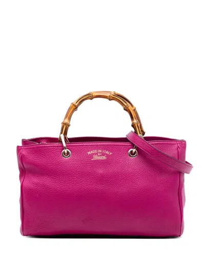 Pre-owned Gucci 2016-2026 Medium Calfskin Bamboo Shopper Satchel In Pink