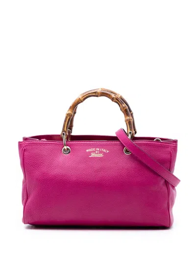 Pre-owned Gucci 2016-2026 Medium Calfskin Bamboo Shopper Satchel In Pink