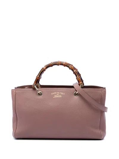 Pre-owned Gucci 2016-2026 Medium Calfskin Bamboo Shopper Satchel In Pink