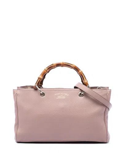 Pre-owned Gucci 2016-2026 Medium Calfskin Bamboo Shopper Satchel In Pink