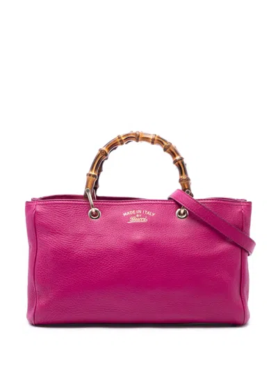 Pre-owned Gucci 2016-2026 Medium Calfskin Bamboo Shopper Satchel In Pink