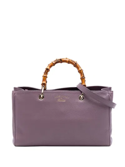 Pre-owned Gucci 2016-2026 Medium Calfskin Bamboo Shopper Satchel In Purple