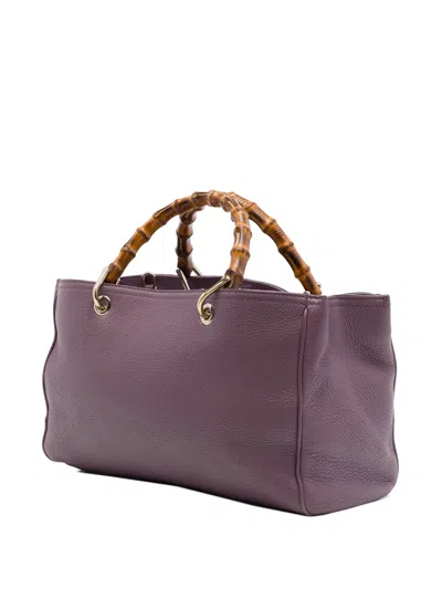 Pre-owned Gucci 2016-2026 Medium Calfskin Bamboo Shopper Satchel In Purple