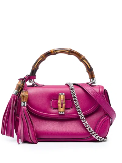 Pre-owned Gucci 2016-2026 Medium Calfskin Bamboo Top Handle Bag Satchel In Pink