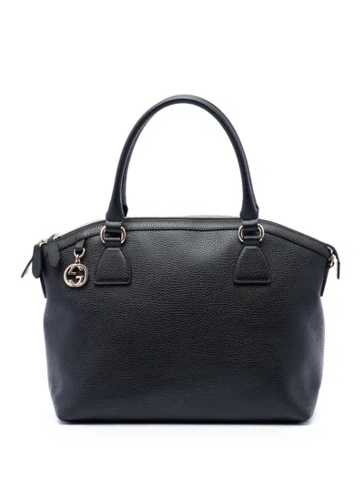 Pre-owned Gucci 2016-2026 Medium Calfskin Gg Charm Dome Satchel In Black
