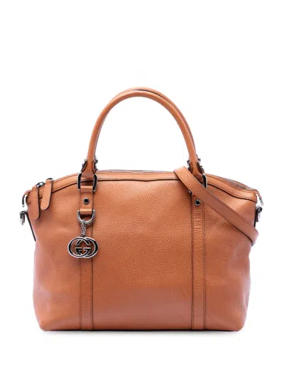 Pre-owned Gucci 2016-2026 Medium Calfskin Gg Charm Dome Satchel In Brown