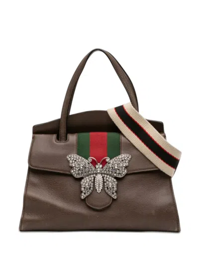 Pre-owned Gucci 2016-2026 Medium Calfskin Linea Totem Satchel In Brown