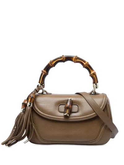 Pre-owned Gucci 2016-2026 Medium Calfskin New Bamboo Satchel In 褐色