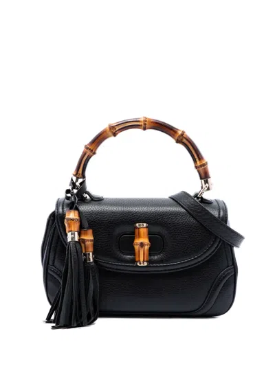 Pre-owned Gucci 2016-2026 Medium Calfskin New Bamboo Satchel In Black