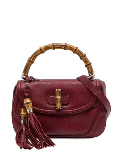 Pre-owned Gucci 2016-2026 Medium Calfskin New Bamboo Satchel In Red