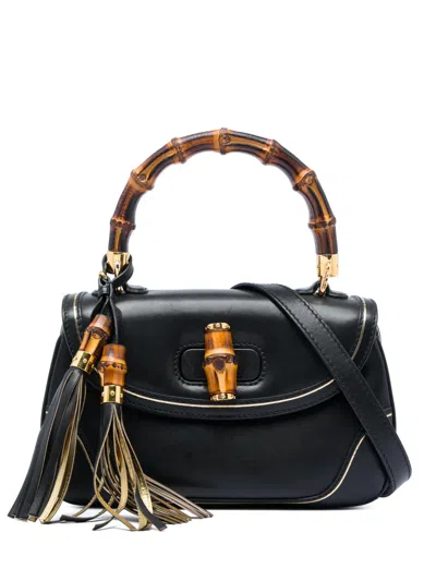 Pre-owned Gucci 2016-2026 Medium Calfskin New Bamboo Top Handle Bag Satchel In Black