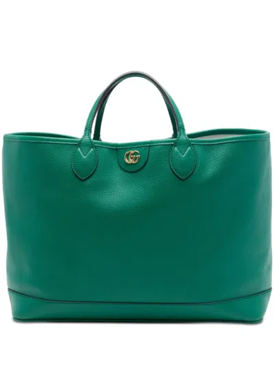 Pre-owned Gucci 2016-2026 Medium Calfskin Ophidia Tote Satchel In Green