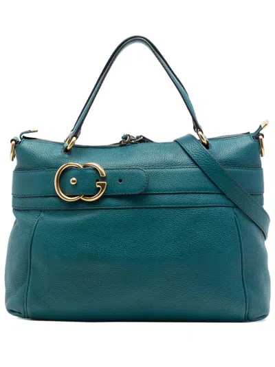Pre-owned Gucci 2016-2026 Medium Calfskin Ride Top Handle Bag Satchel In Blue