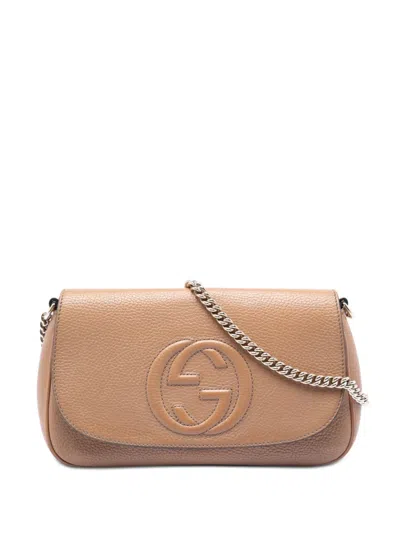 Pre-owned Gucci 2016-2026 Medium Calfskin Soho Chain Flap Crossbody Bag In Brown