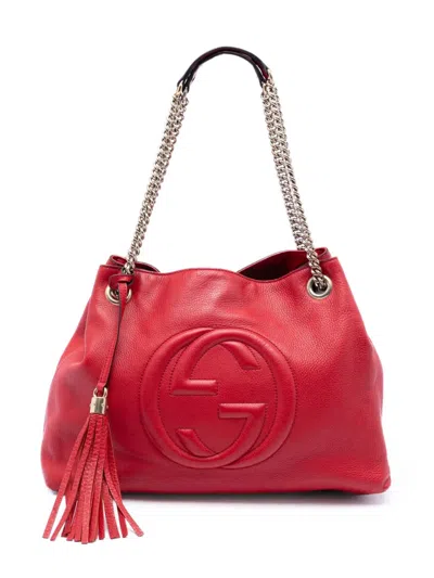Pre-owned Gucci 2016-2026 Medium Calfskin Soho Chain Tote Bag In Red