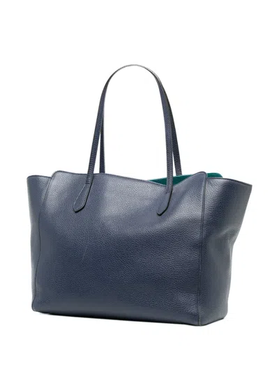 Pre-owned Gucci 2016-2026 Medium Calfskin Swing Tote Bag In Blue