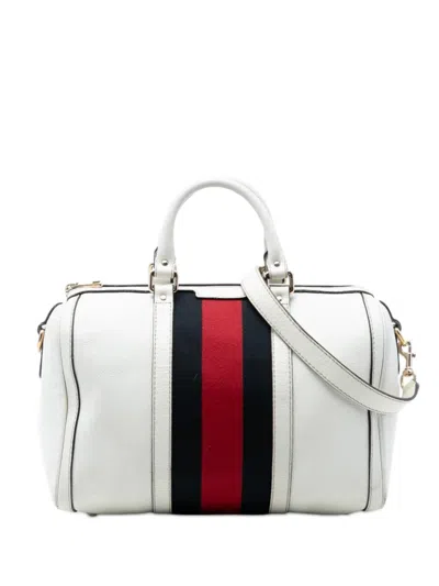 Pre-owned Gucci 2016-2026 Medium Calfskin Web Joy Boston Bag Satchel In White