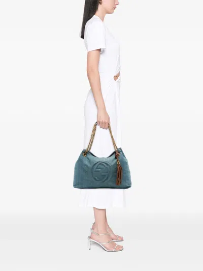 Pre-owned Gucci 2016-2026 Medium Denim Soho Chain Tote Bag In 蓝色