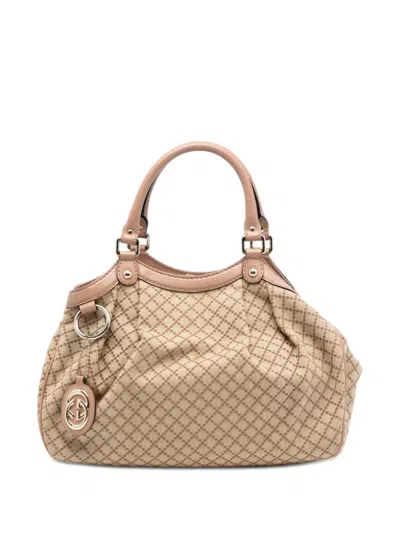 Pre-owned Gucci 2016-2026 Medium Diamante Canvas Sukey Tote Bag In Neutral