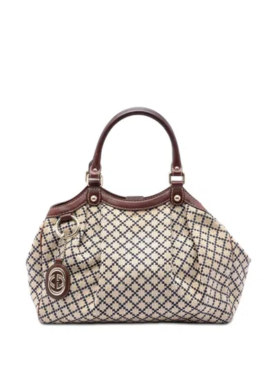 Pre-owned Gucci 2016-2026 Medium Diamante Canvas Sukey Tote Bag In Neutral
