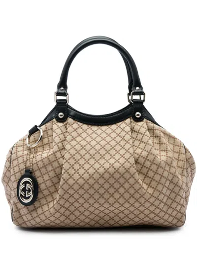 Pre-owned Gucci 2016-2026 Medium Diamante Canvas Sukey Tote Bag In Neutrals