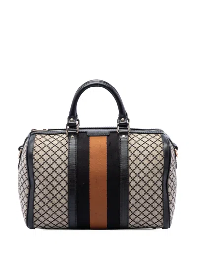 Pre-owned Gucci 2016-2026 Medium Diamante Canvas Web Joy Boston Bag Satchel In Black