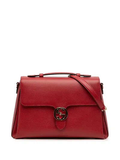 Pre-owned Gucci 2016-2026 Medium Dollar Calf Interlocking G Satchel In Red