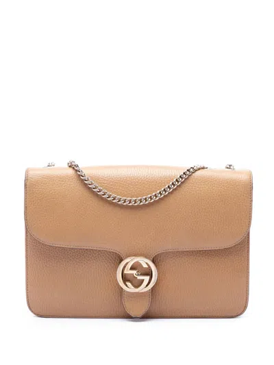 Pre-owned Gucci 2016-2026 Medium Dollar Calfskin Interlocking G Crossbody Bag In Brown