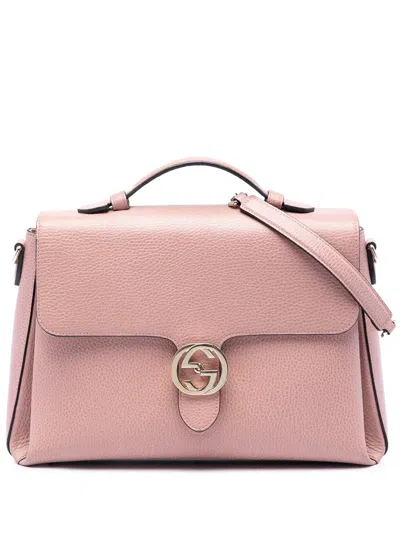 Pre-owned Gucci 2016-2026 Medium Dollar Calfskin Interlocking G Satchel In Pink