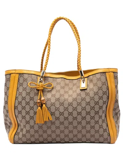 Pre-owned Gucci 2016-2026 Medium Gg Canvas Bella Tote Bag In Neutral