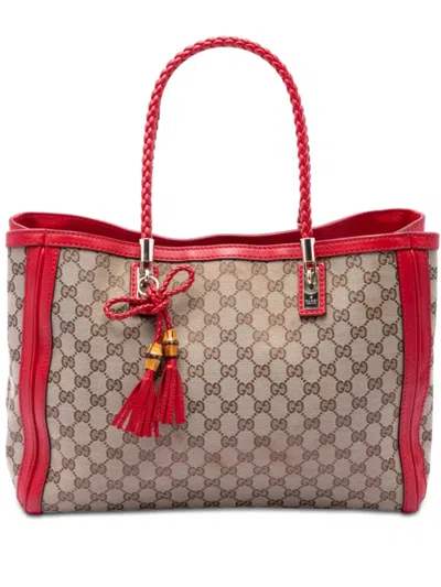Pre-owned Gucci 2016-2026 Medium Gg Canvas Bella Tote Bag In Red