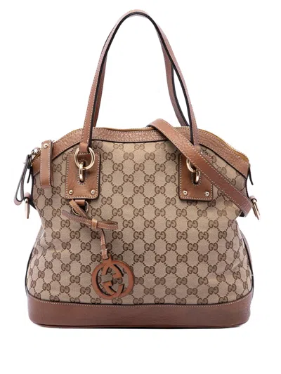 Pre-owned Gucci 2016-2026 Medium Gg Canvas Charm Dome Satchel In Neutrals