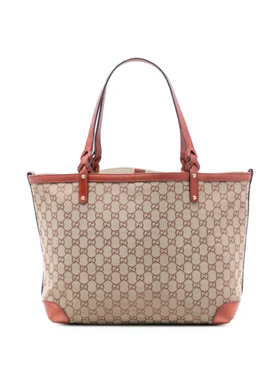 Pre-owned Gucci 2016-2026 Medium Gg Canvas Craft Tote Bag In Neutral