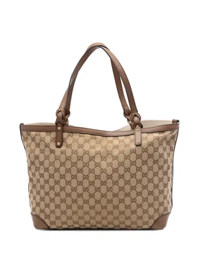 Pre-owned Gucci 2016-2026 Medium Gg Canvas Craft Tote Bag In Neutral
