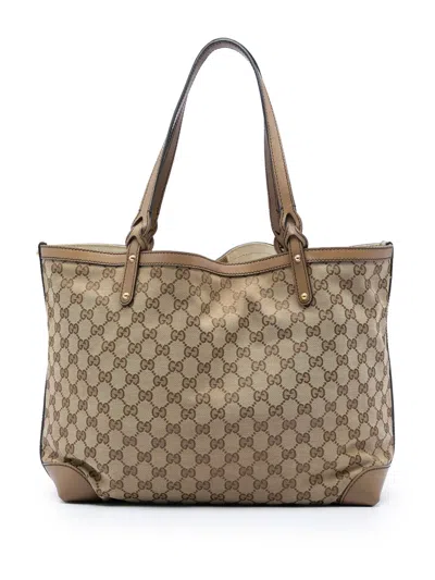 Pre-owned Gucci 2016-2026 Medium Gg Canvas Craft Tote Bag In Neutrals