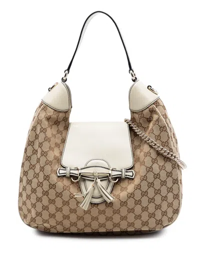 Pre-owned Gucci 2016-2026 Medium Gg Canvas Emily Flap Satchel In White