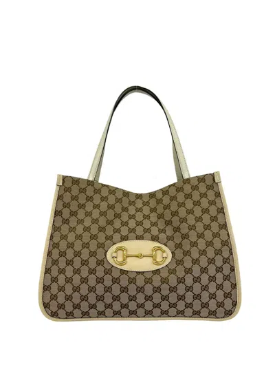 Pre-owned Gucci 2016-2026 Medium Gg Canvas Horsebit 1955 Tote Bag In Neutral
