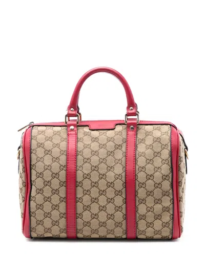Pre-owned Gucci 2016-2026 Medium Gg Canvas Joy Boston Bag Satchel In Neutral
