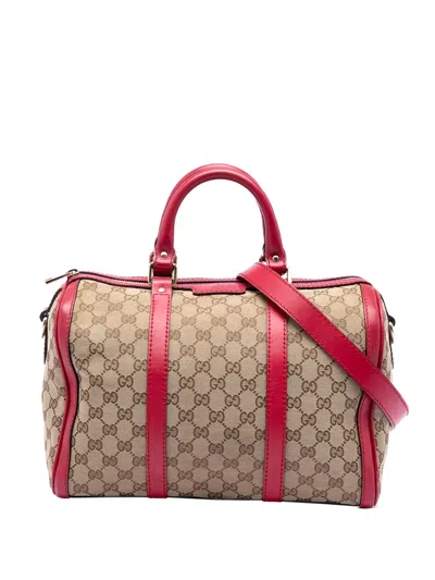 Pre-owned Gucci 2016-2026 Medium Gg Canvas Joy Boston Bag Satchel In Red