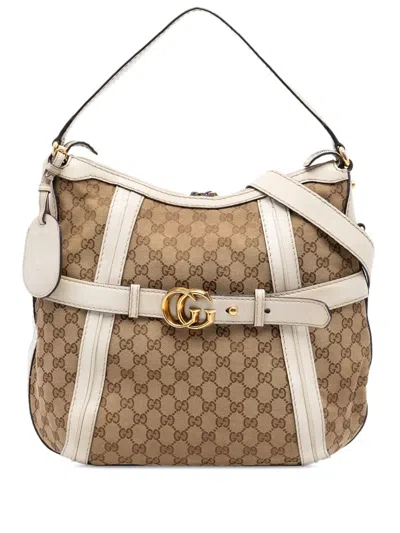 Pre-owned Gucci 2016-2026 Medium Gg Canvas Running Satchel In Neutral