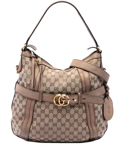 Pre-owned Gucci 2016-2026 Medium Gg Canvas Running Satchel In Neutrals