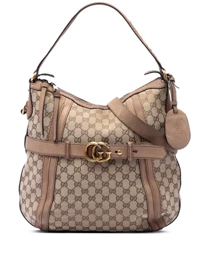 Pre-owned Gucci 2016-2026 Medium Gg Canvas Running Satchel In Neutrals