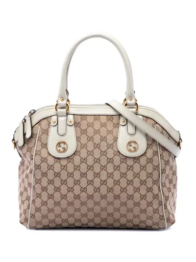Pre-owned Gucci 2016-2026 Medium Gg Canvas Scarlett Satchel In Neutral
