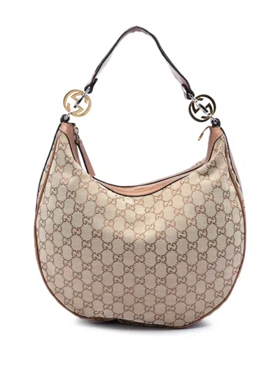 Pre-owned Gucci 2016-2026 Medium Gg Canvas Twins Hobo Bag In Neutral