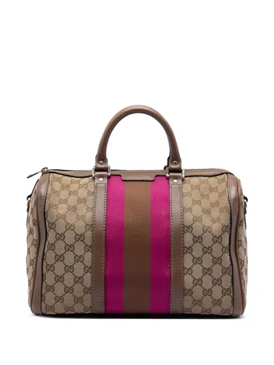 Pre-owned Gucci 2016-2026 Medium Gg Canvas Web Joy Boston Bag Satchel In Neutral