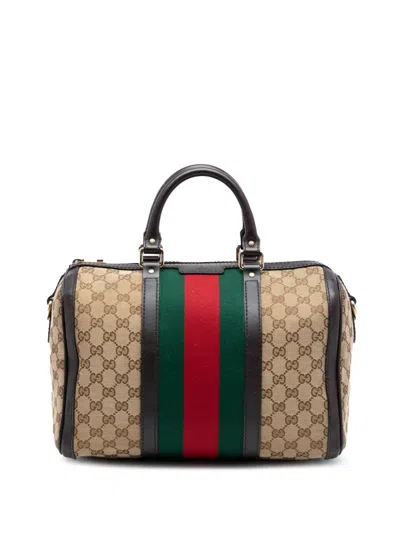 Pre-owned Gucci 2016-2026 Medium Gg Canvas Web Joy Boston Bag Satchel In Neutral