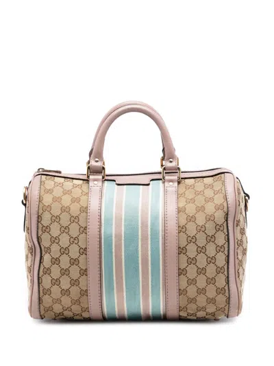 Pre-owned Gucci 2016-2026 Medium Gg Canvas Web Joy Boston Bag Satchel In Neutral