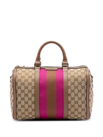 Pre-owned Gucci 2016-2026 Medium Gg Canvas Web Joy Boston Bag Satchel In Neutral